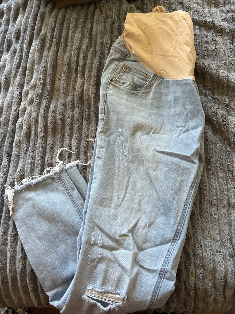 Indigo Blue Light Wash Skinny Maternity Jeans with Beige Panel